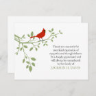 Cardinal Funeral Thank You Note Card Red Bird | Zazzle