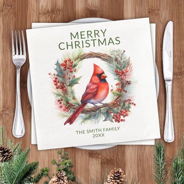 Cardinal Green Christmas Party Paper Dinner Napkins (Creator Uploaded)