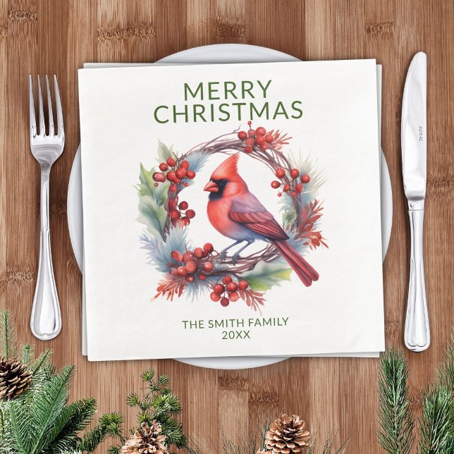 Cardinal Green Christmas Party Paper Dinner Napkins (Creator Uploaded)