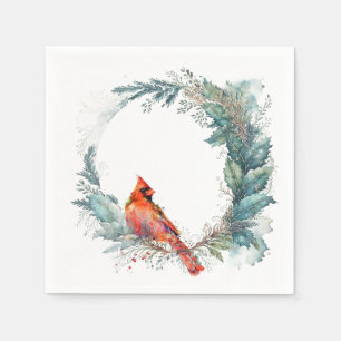Cardinal Green Gold Holly Greenery Wreath Frame Napkins