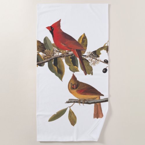 Cardinal Grosbeak Audubon Birds of America Vintage Beach Towel