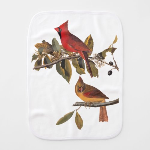 Cardinal Grosbeak Audubon Vintage Bird Bookplate Baby Burp Cloth