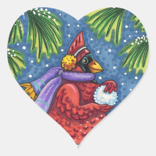 CARDINAL GUARDING SNOWMAN CUTE CHRISTMAS REDBIRD HEART STICKER