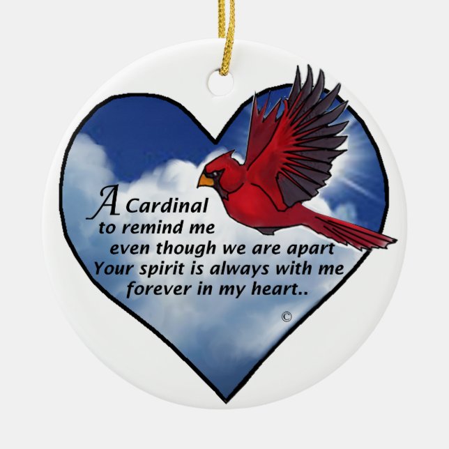 Cardinal Heart Poem Ceramic Ornament (Front)