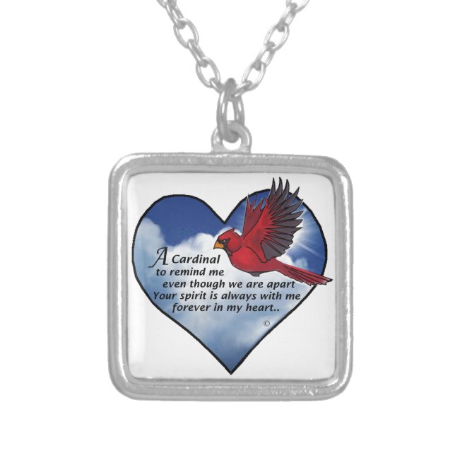 Cardinal Heart Poem Silver Plated Necklace (Front)
