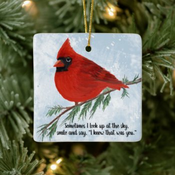 Cardinal Holiday Remembrance Ceramic Ornament by Mousefx at Zazzle