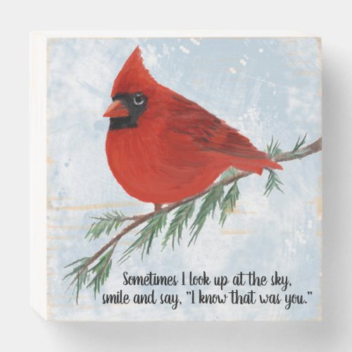Cardinal Holiday Remembrance Wooden Box Sign