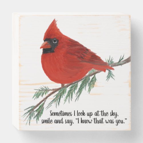 Cardinal Holiday Remembrance Wooden Box Sign