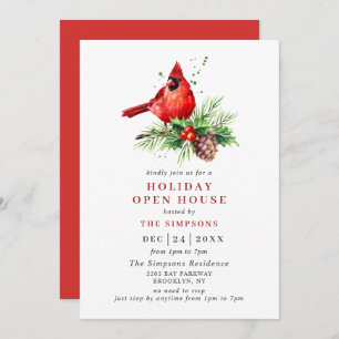 Cardinal Holly Berry Holiday Christmas Open House Invitation