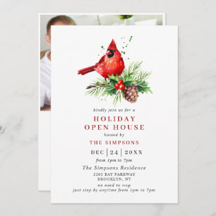 Cardinal Holly Berry Holiday Christmas Open House Invitation