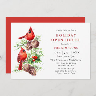 Cardinal Holly Berry Holiday Christmas Open House Invitation