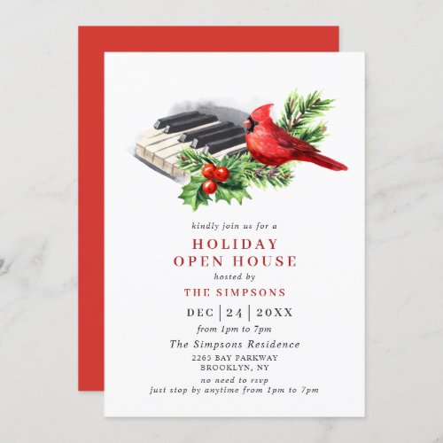 Cardinal Holly Berry Holiday Christmas Open House Invitation