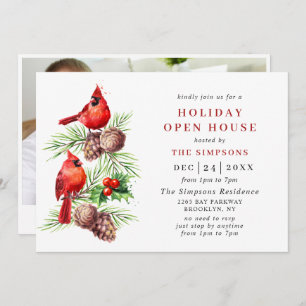 Cardinal Holly Berry Holiday Christmas Open House Invitation