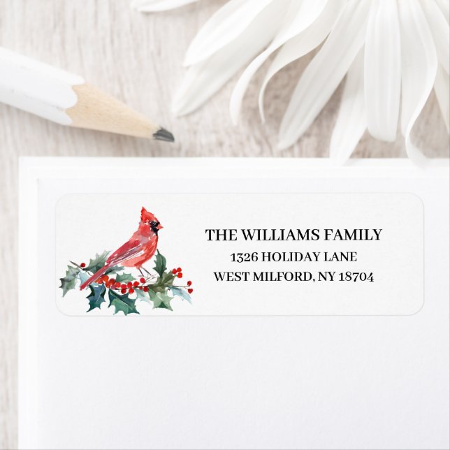 Cardinal & Holly Branch Holiday Address Label (Insitu)
