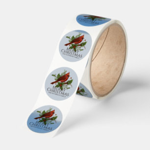 Cardinal Holly Christmas Custom Name Favor Classic Round Sticker