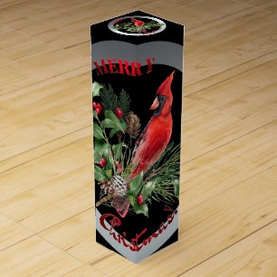 Cardinal, holly & pine needles usher in Christmas Wine Box