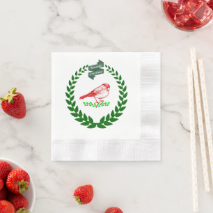 Cardinal Holly Wreath Seasons Greetings Art Napkins