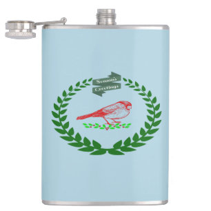 Cardinal Holly Wreath Seasons Greetings Sip Flask