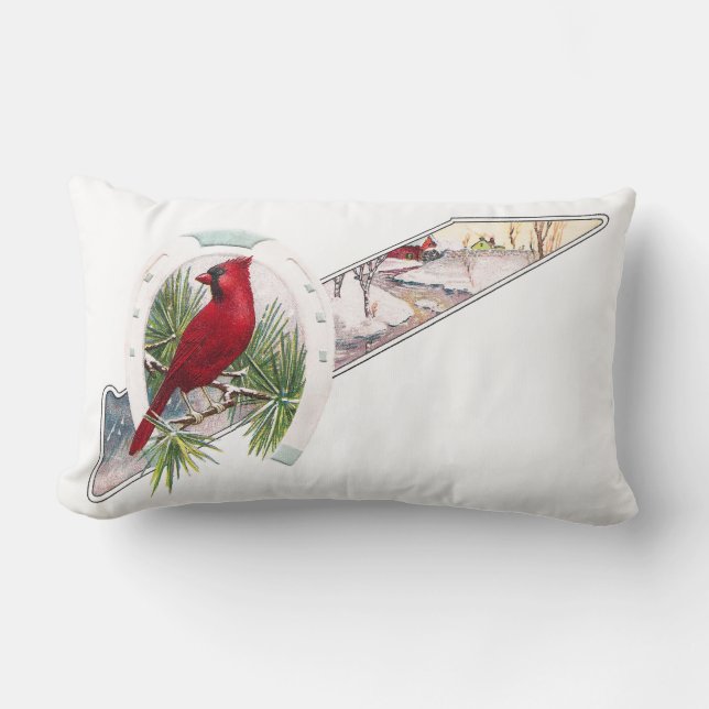Cardinal, Horseshoe and Wintry Scene Lumbar Pillow (Front)