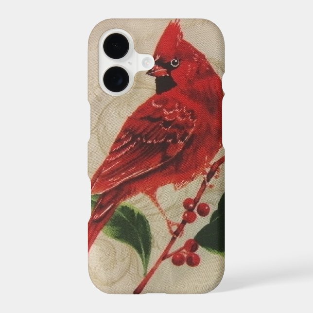 Cardinal in a Holly Tree Iphone Case (Back)