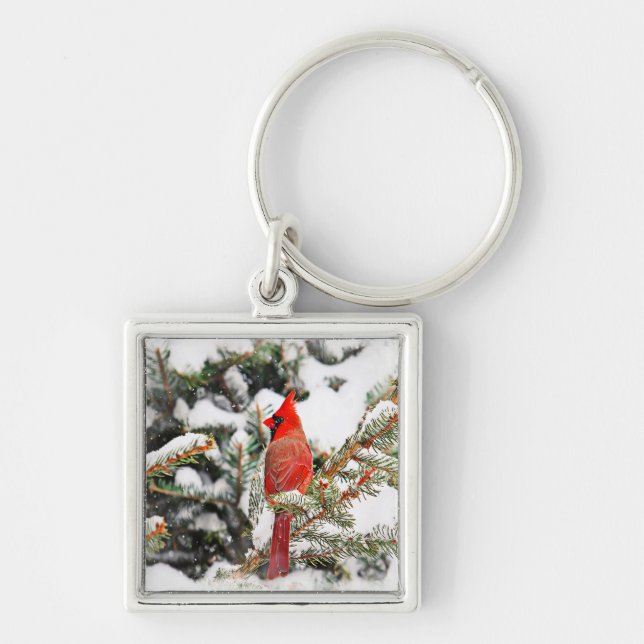 Cardinal in a pine tree keychain (Front)