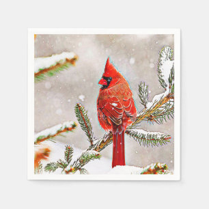 Cardinal in a pine tree napkins