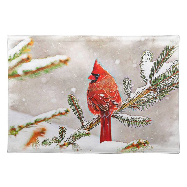 Cardinal in a pine tree placemat (Front)