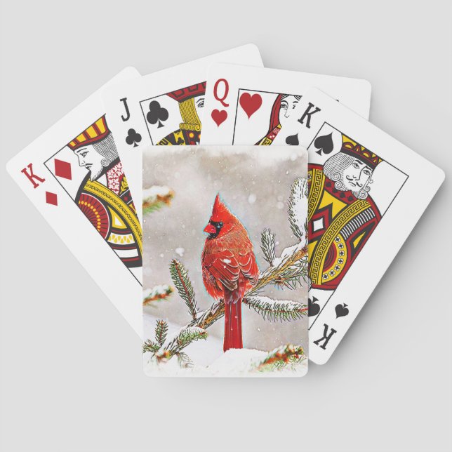 Cardinal in a pine tree poker cards (Back)