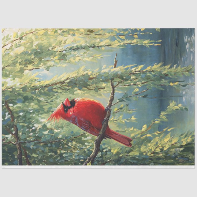 Cardinal in a Willow Tree Decoupage Tissue Paper (Front)