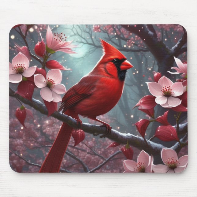 Cardinal in Dogwood Tree  Mouse Pad (Front)