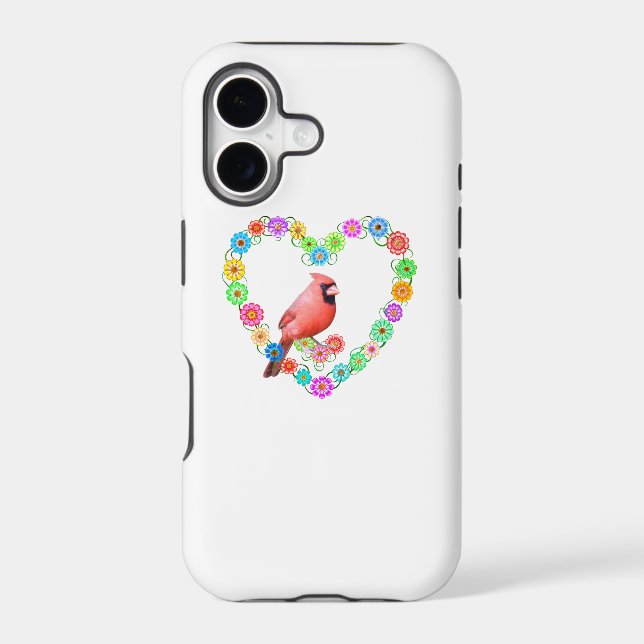 Cardinal in Flower Heart Iphone Case (Back)