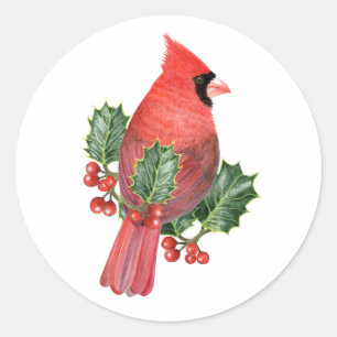 Cardinal in Holly Christmas Sticker