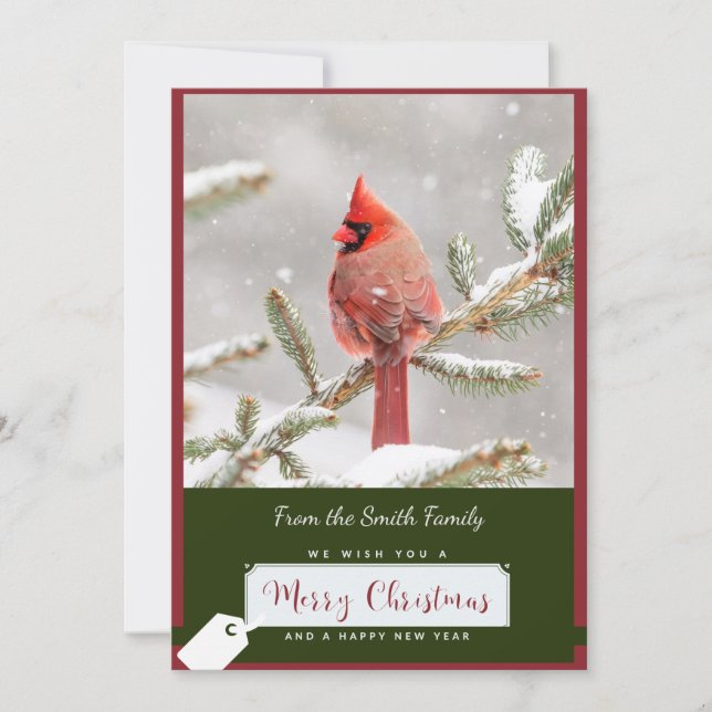 Cardinal in Snow Christmas Card (Front)