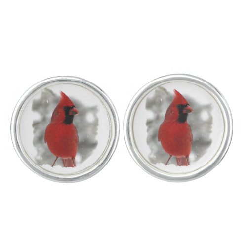 Cardinal in Snow Cuff Links