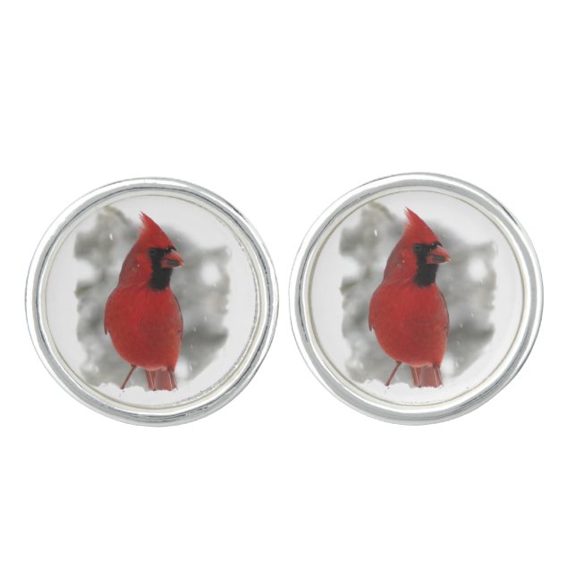 Cardinal in Snow Cuff Links (Front)