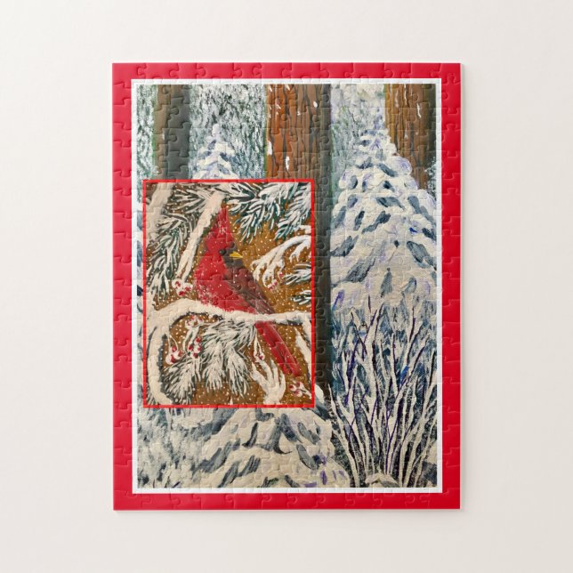 Cardinal in Snow Jigsaw Puzzle (Vertical)