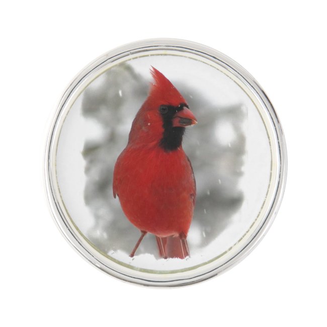 Cardinal in Snow Lapel Pin