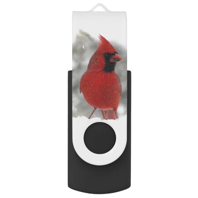 Cardinal in Snow Swivel USB 2.0 Flash Drive (Front Vertical)