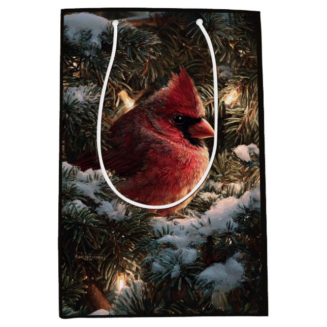 Cardinal in Snowy Pine Medium Gift Bag (Front)