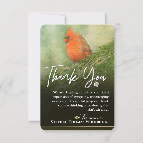 Cardinal in Spruce 35 x 5 Sympathy Thank You Card