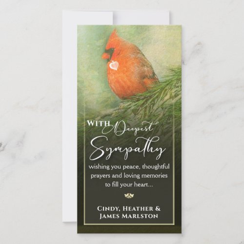 Cardinal in Spruce 4x8  Deepest Sympathy Card