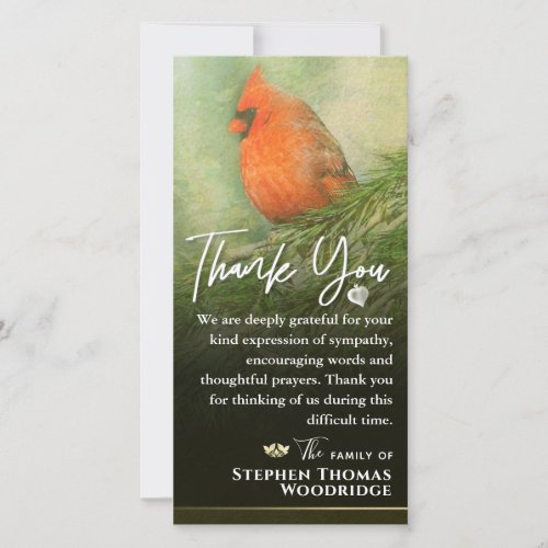 Cardinal in Spruce 4x8  Sympathy Thank You Card