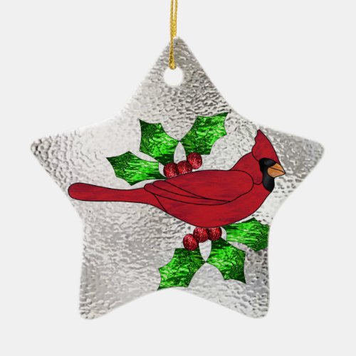 Cardinal in Stained Glass Ceramic Ornament
