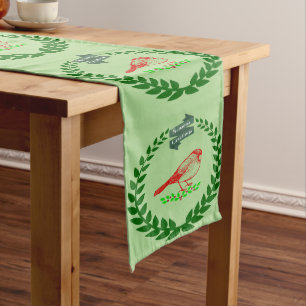 Cardinal In The Middle Of The Christmas Wreath Lon Long Table Runner