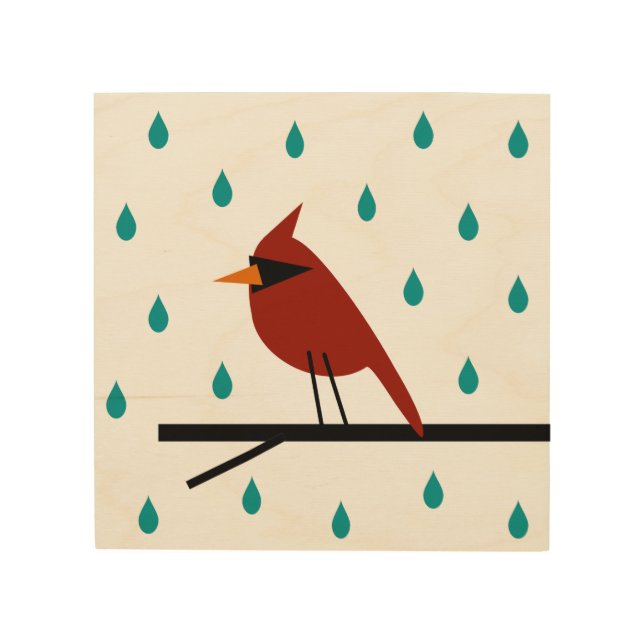 Cardinal in the Rain  Wood Wall Art (Front)