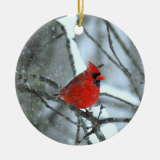 Cardinal In The Snow Ceramic Ornament