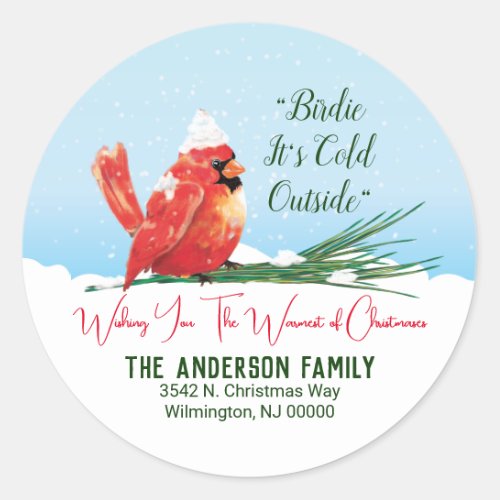 Cardinal in The Snow Christmas Holiday Classic Round Sticker