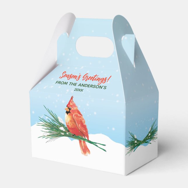Cardinal In The Snow Christmas Holiday Favor Boxes (Front Side)