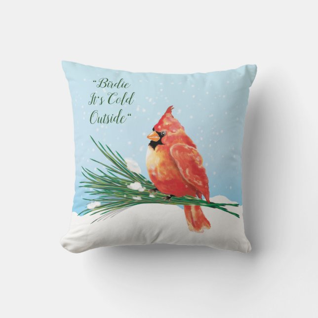 Cardinal In The Snow Christmas Holiday Throw Pillow (Front)