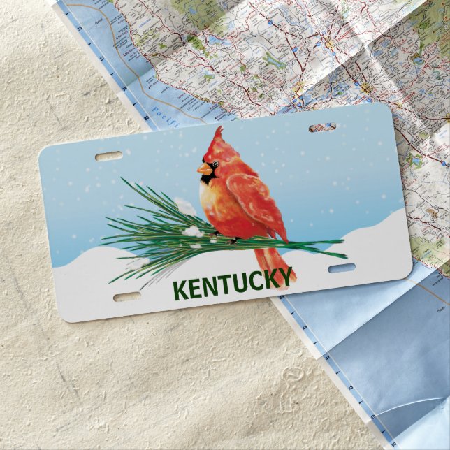 Cardinal In The Snow State License Plate (In Situ)